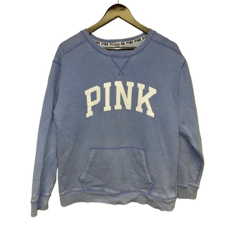 PINK Victoria's Secret Blue Spell Out Crew Neck  Sweatshirt Women's Small